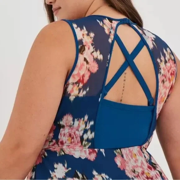 Torrid Floral Underwire Long Mesh Overlay Swim Dress w/ Brief Size 2X DD/F - Picture 2 of 10
